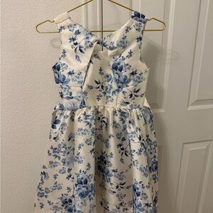 Bonnie Jean White and Blue Floral Bow-Back Dress